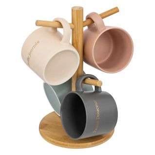 Lot De 4 Mugs Sur Rack "belle Journée" 20cl Multicolore