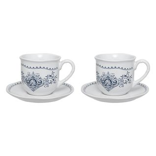 Coffret 2 Tasses et Sous-tasses "little Cottage" 18cl Blanc