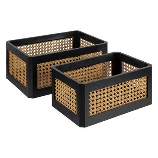 Lot De 2 Caisses De Rangement Cagettes En Bois Et Cannage