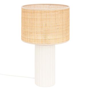 Lampe à Poser En Céramique Blanche Et Abat-jour En Rotin H 47 Cm