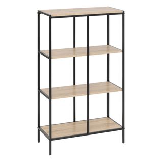 Meuble Étagère 4 Niveaux Effet Bois Naturel Et Métal Noir H 116 Cm
