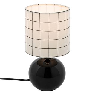 Lampe En Céramique Pied Boule Noir et Abat-jour Motif Carreau
