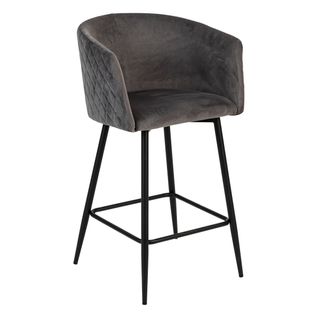 Tabouret Fauteuil De Bar En Velours Gris Et Pieds En Métal Noir