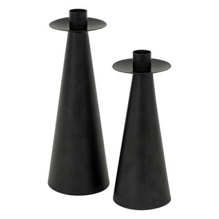 Lot De 2 Bougeoirs Chandeliers En Métal Noir Mat H 20 Et H 24 Cm