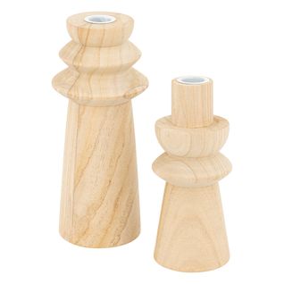 Lot De 2 Bougeoirs Chandeliers En Bois H 23.5 Cm