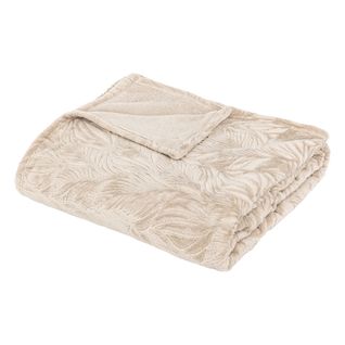 Plaid Flanelle Beige Lin Motif En Relief 180 X 230 Cm