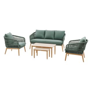 Salon 5 Places Orissa Effet Bois Brossé / Vert Olive Hespéride