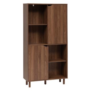 Bibliothèque 8 Niches Et 2 Portes Coulissantes Effet Noyer Slidy - Marron