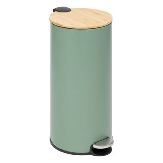 Poubelle 30 Litres En Métal Vert Et Couvercle En Bambou