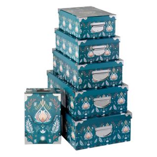 Lot De 6 Boîtes Déco "peace" 48cm Bleu Pétrole