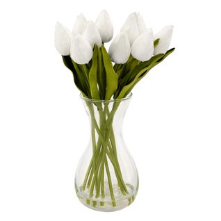 Composition Artificielle De Tulipes "hector" 28cm Blanc