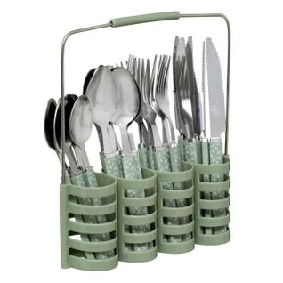 Ménagère 24 Pièces Avec Rack "géo" 24cm Vert