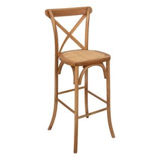Tabouret Chaise De Bar Style Bistrot En Bois Beige Et Assise En Rotin Tressé