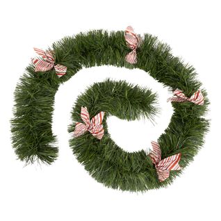 Guirlande De Noël Large 20 Cm Vert Avec Déco Noeuds Roses Longueur 2.7 Mètres