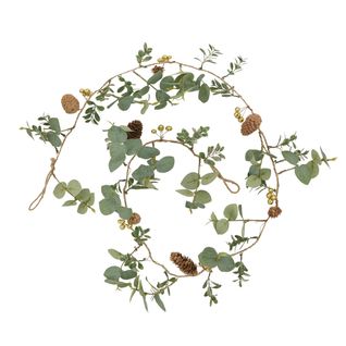 Guirlande De Noël Feuilles Eucalyptus Pommes De Pin Boules Dorées L 150 Cm