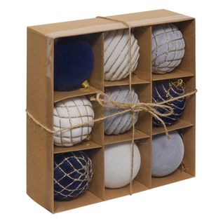 Déco De Sapin Lot De 9 Boules De Noël D 8 Cm - Bleu Gris Blanc Pailleté