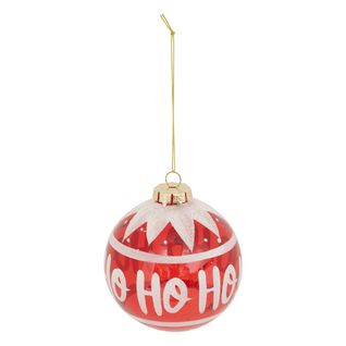 Déco Sapin De Noël Boule En Verre D 9 Cm Rouge Déco Ho Ho Ho Blanc Pailleté