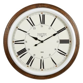 Grande Pendule Murale Marron Et Blanc Style Rétro D 68 Cm