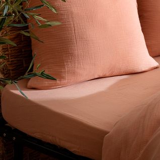 Drap Housse "flora" Gaze De Coton Rose 140x190cm