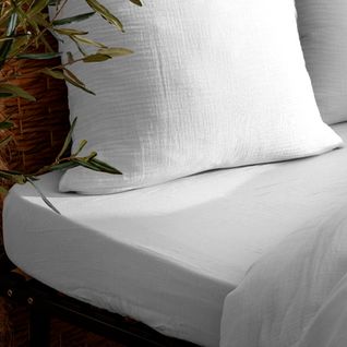 Drap Housse "flora" Gaze De Coton Blanc 160x200cm