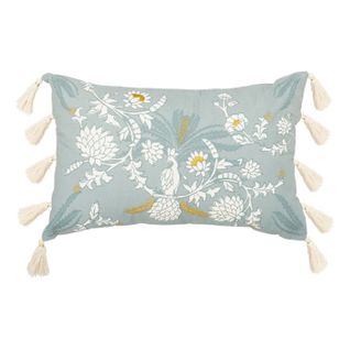 Coussin Déco Brodé "wild Romance" 38x58cm Vert Céladon