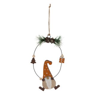 Suspension De Noël Gnome Et Couronne Avec Déco H 20 Cm