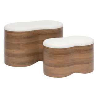 Lot De 2 Coffres De Rangement En Bois Et Assise En Bouclette