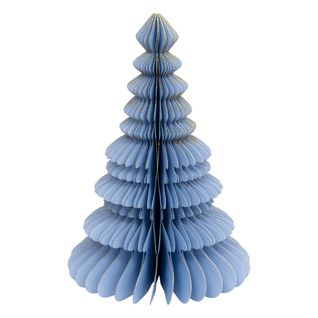 Sapin De Noël En Papier Plié Bleu Liseré Doré H 30 Cm