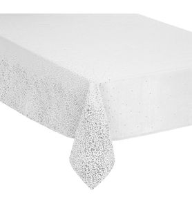 Nappe De Fêtes En Coton Et Polyester Blanc Imprimé Léopard Argenté 140 X 360 Cm