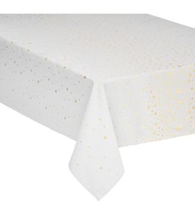 Nappe De Fêtes En Coton Blanc et Etoiles Dorées 140 X 360 Cm