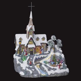 Village De Noël Animé Et Lumineux Eglise - Gris
