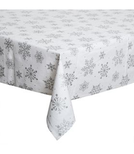 Nappe En Coton Blanc Imprimé Flocons Argentés 140 X 360 Cm