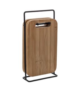 Set 4 Planches à Tapas En Bambou Avec Support En Métal Noir