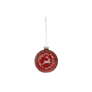 Boule De Noël En Verre "renne Couronne" 8cm Rouge