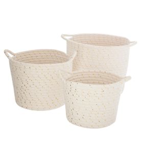 Lot De 3 Paniers De Rangement Blanc Ivoire Et Doré Chambre Enfant