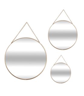 Lot De 3 Miroirs à Suspendre En Métal Doré