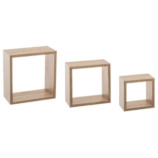 3 Etagères Murales Design Cube Fixy - Couleur Chêne