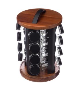 Carrousel à Épices Support Rotatif En Bois D'acacia Avec 16 Pots En Verre