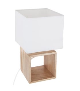 Lampe à Poser En Bois Et Abat-jour Carré H 32 Cm