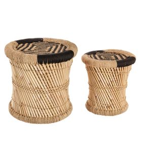 Lot De 2 Tables D'appoint En Corde Noire Et Beige