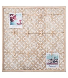 Porte Photos Mural En Bois Avec Suspension Cordes Et Pinces 48 X 48 Cm