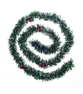 Guirlande De Noël Large 7.5 Cm Vert Blanc Et Baies Rouges Longueur 2 Mètres
