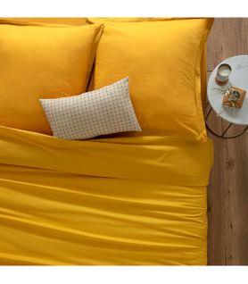 Drap Housse 2 Personnes En Coton Ocre 140 X 190 Cm