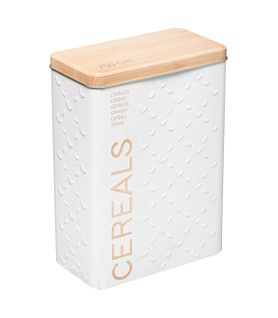 Boîte à Céréales En Métal Blanc Déco Relief Beige