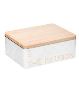 Boîte à Thé et Infusions En Métal Blanc Déco Relief Beige