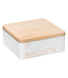 Boîte à Biscuits En Métal Blanc Déco Relief Beige