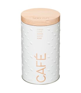 Boîte à Café En Métal Blanc Déco Relief Beige