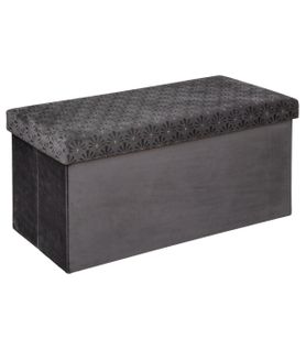 2 En 1 Pouf Pliant Double Et Coffre De Rangement En Velours Gris 76 X 38 Cm