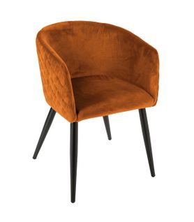 Chaise Fauteuil De Table En Velours Ambre Et Pieds En Métal Noir