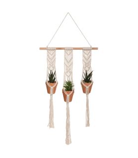 Suspension En Coton 3 Plantes Artificielles Pots En Terre Cuite  H 68 Cm